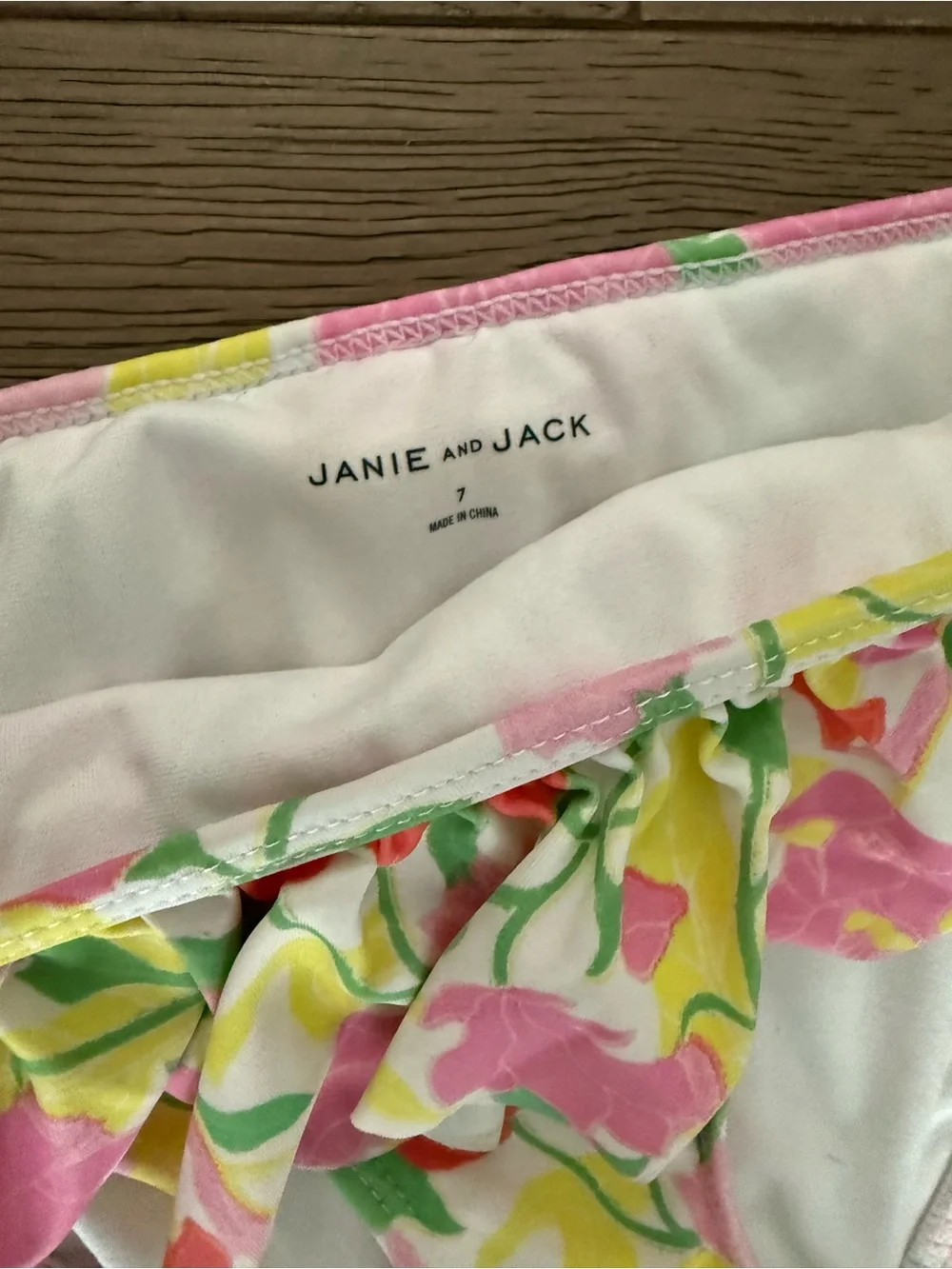 Janie and Jack Girls Floral Ruffle Two-Piece Swim Suit- Pink & Yellow size 7